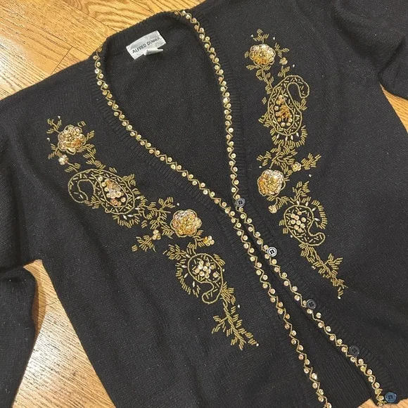 Alfred Dunner Black Cardigan with Gold Embroidery - Picture 2 of 4